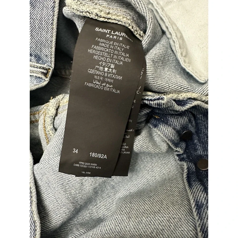 Saint Laurent Denim Distressed Shorts Jorts Size 34 Button Fly Blue Denim